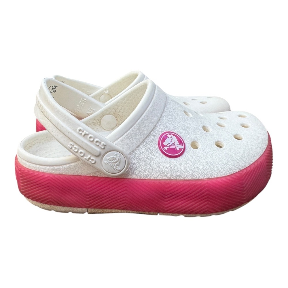 Crocs Kids Classic Cutie Clog White Pink Platform Sandals Toddler Size 8